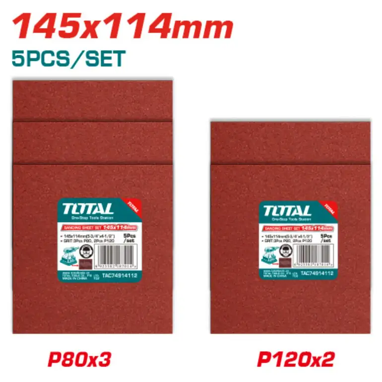 طقم ورق صنفرة 145x114mm 5PCS/SET P80X3/P120X2   TAC74914112 توتال 