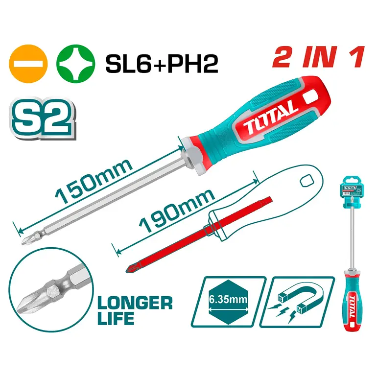مفك براغي طرفين SL6+PH2X190mm     THT250266 توتال 