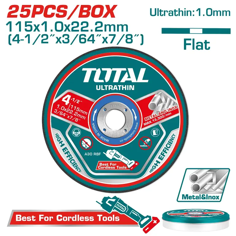 علبة دسك قص ستانلس 4-1/2" 25PCS/BOX 1.0mm   TAC11011525 توتال 