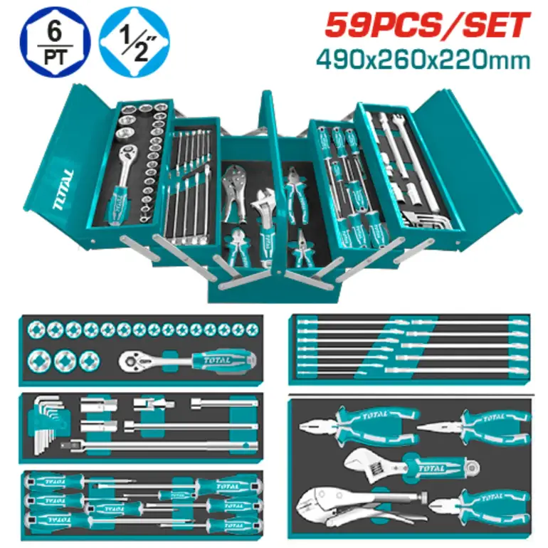 صندوق عدة معدن طبقات مع حبوب 1/2" 59PCS/SET    THTCS12591 توتال 