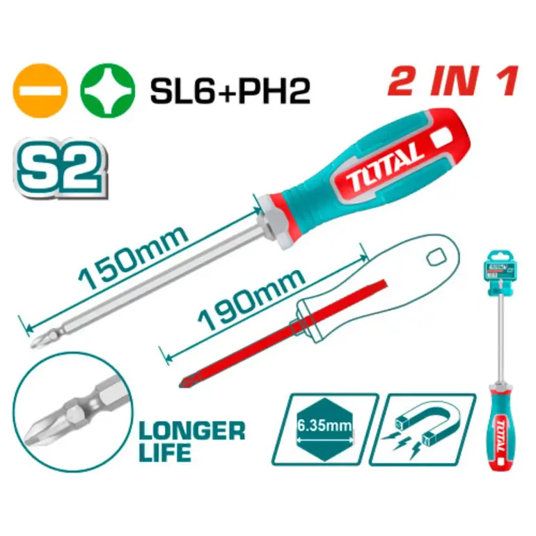 مفك براغي طرفين SL6+PH2X190mm     THT250266 توتال 