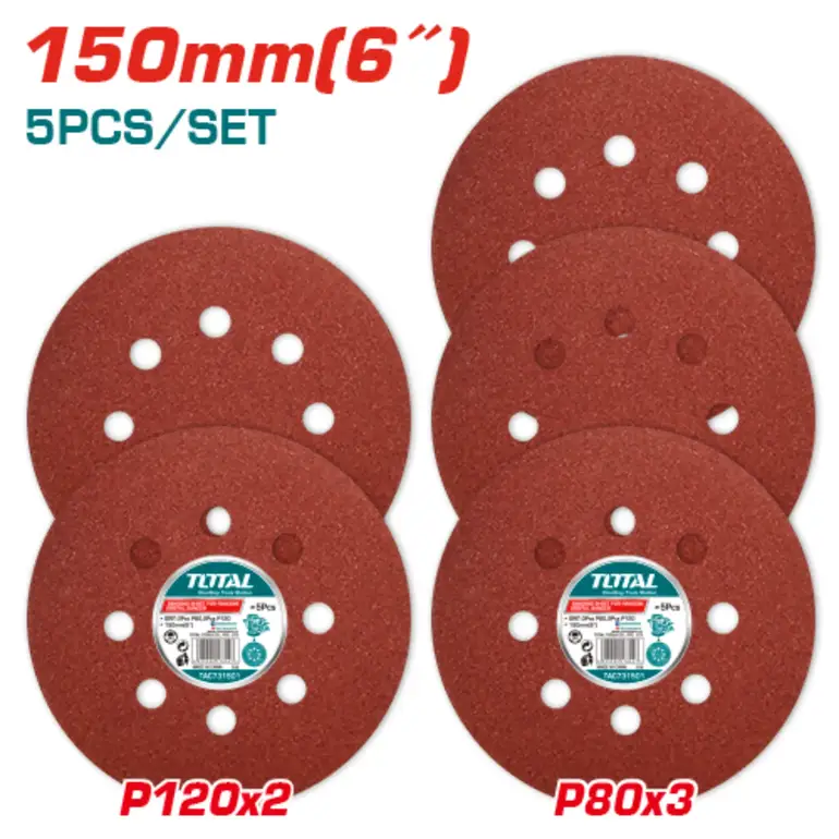 طقم ورق صنفرة 6" 5PCS/SET P120X2/P80X3   TAC731501 توتال 