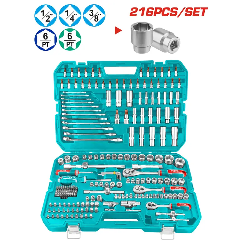 طقم حبوب شنطة بلاستيك 1/2"&amp;1/4"&amp;3/8" 216PCS/SET    THKTHP22166 توتال 