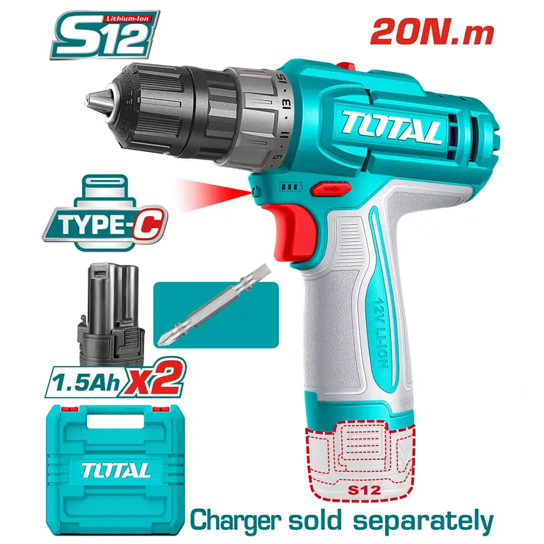 دريل بطارية 12V 20N.m بطاريتين بدون شاحن   TDLI12206 توتال 