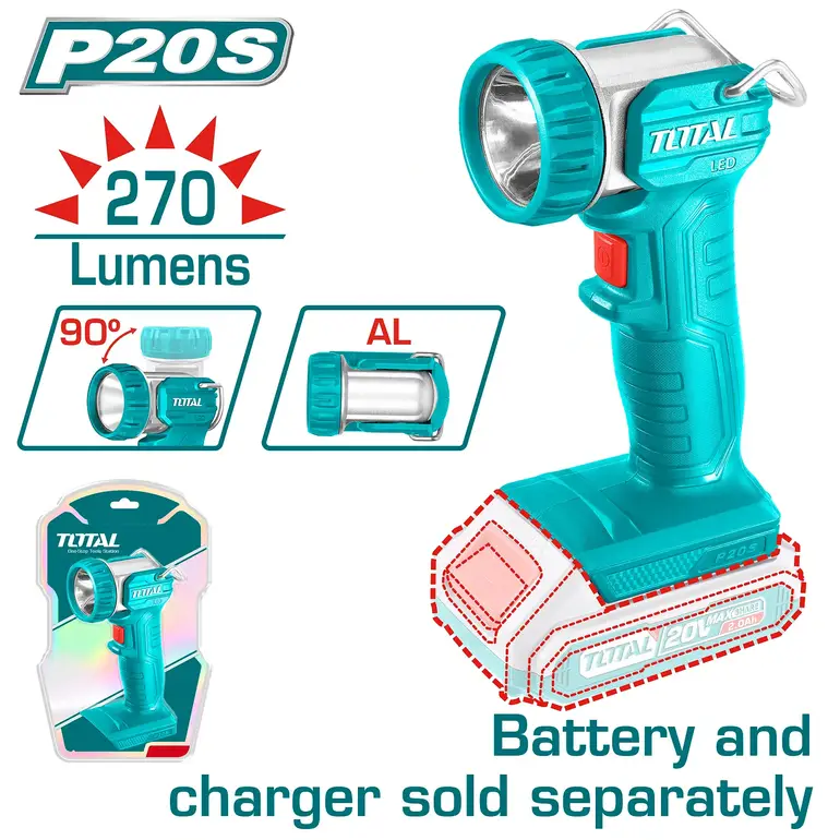 كشاف بطارية 20V 270Lumens بدون بطارية و شاحن  (المنتج يباع بدون بطارية وشاحن ) TWLI2038 توتال 