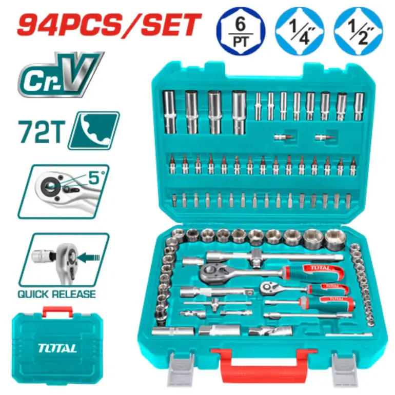 طقم حبوب شنطة بلاستيك 1/2"&amp;1/4" 94PCS/SET    THT421942 توتال 