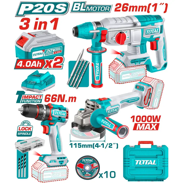 مجموعة عدة بطارية 20V 3-IN-1    TOSLI241198 توتال 