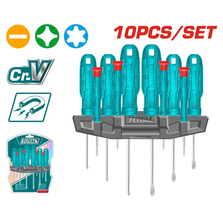 طقم مفكات براغي  10PCS/SET عادي / مصالب / نجمة   THTDC251001 توتال 