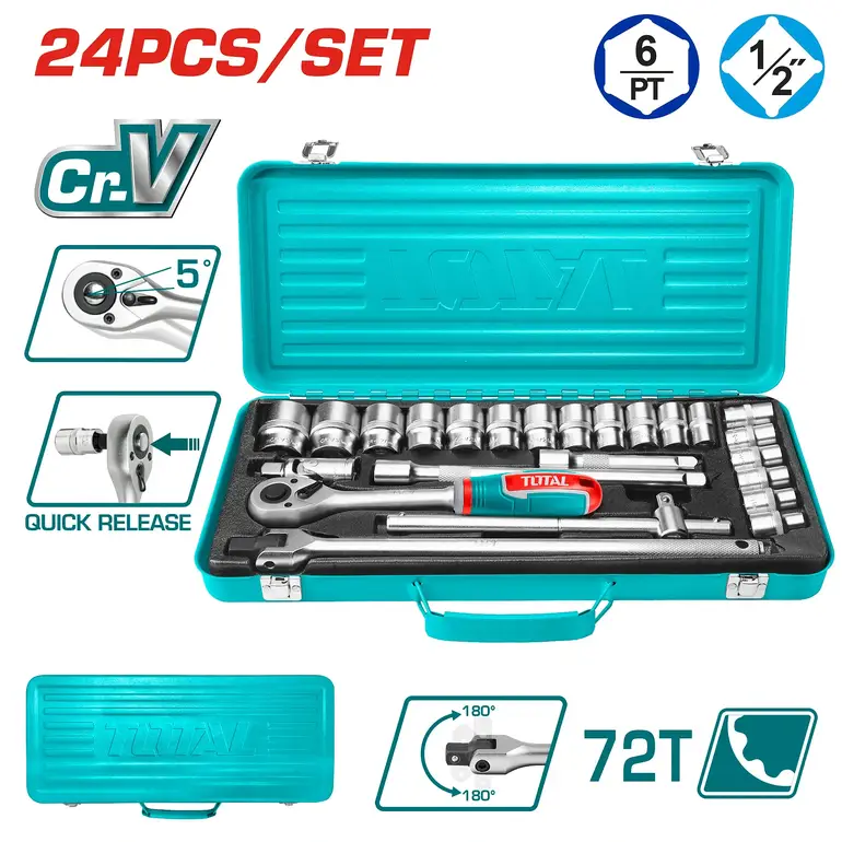 طقم حبوب صندوق معدن 1/2" 24PCS/SET    THT121242 توتال 