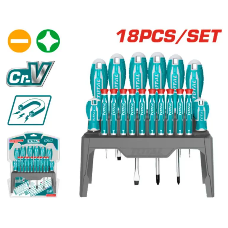 مجموعة مفكات على استاند  18PCS/SET    THT250618 توتال 