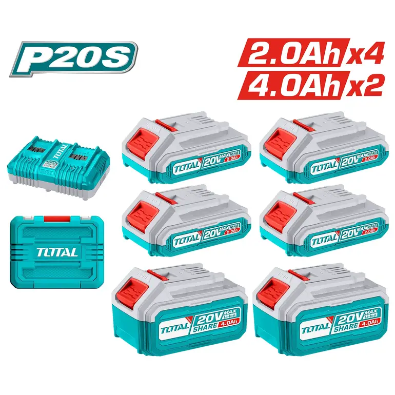طقم بطارية مع شاحن ثنائي 20V 2.0Ahx4 / 4.0Ahx2    TOSLI230701 توتال 