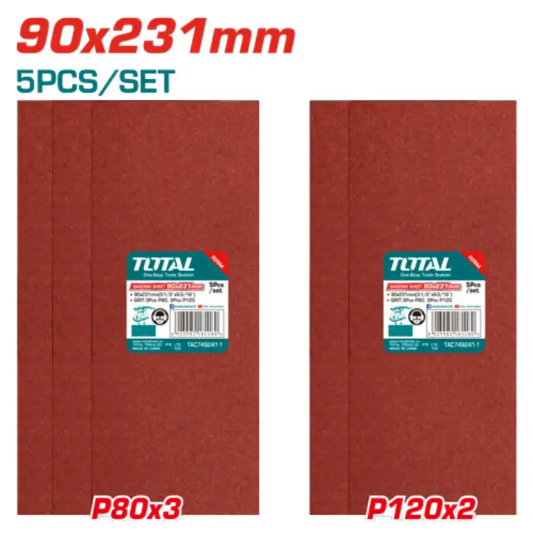 طقم ورق سنفرة 90x231mm 5PCS/SET P80X3/P120X5   TAC749241-1 توتال 
