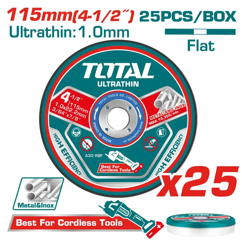 علبة دسك قص ستانلس 4-1/2" 25PCS/BOX 1.0mm   TAC11011525 توتال 