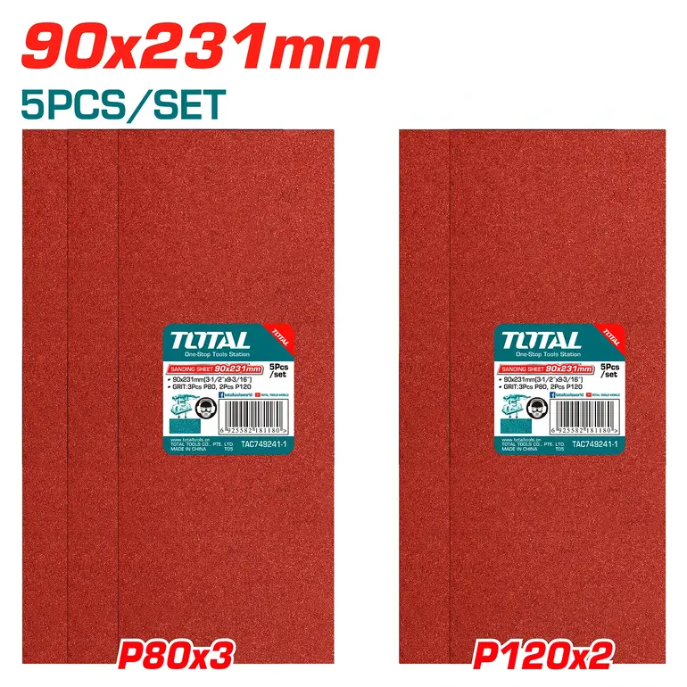 طقم ورق سنفرة 90x231mm 5PCS/SET P80X3/P120X5   TAC749241-1 توتال 