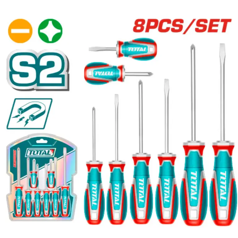 طقم مفكات براغي يد ربر نوع اول  8PCS/SET عادي / مصالب   TKSDS0826 توتال 