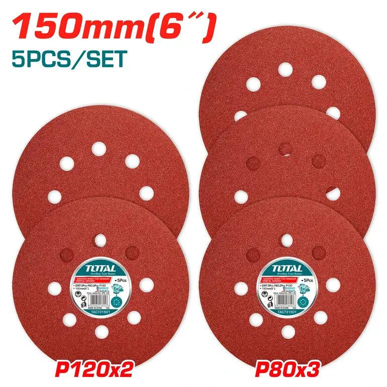 طقم ورق صنفرة 6" 5PCS/SET P120X2/P80X3   TAC731501 توتال 