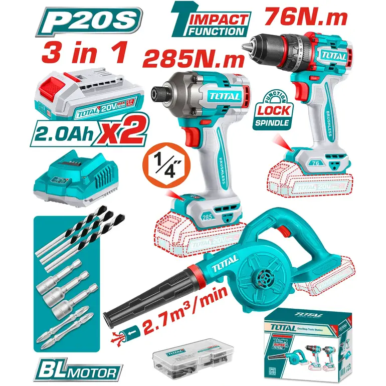 مجموعة عدة بطارية 20V 3-IN-1    TOSLI250182 توتال 