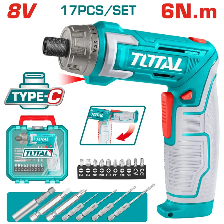 مفك شد على بطارية 8V 17 PCS/SET    TSDLI08025 توتال 