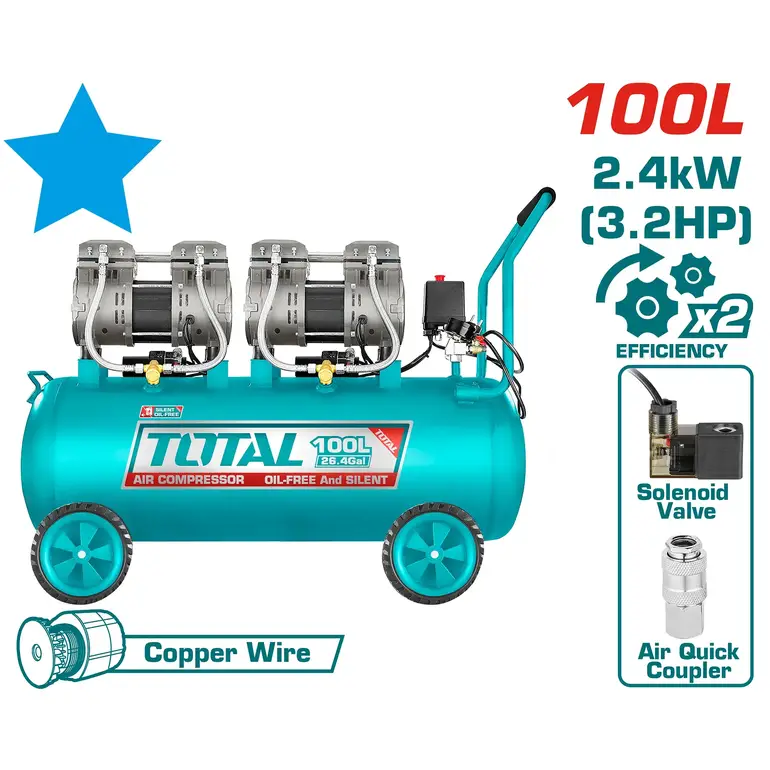 ضاغط هواء 100L 3.2HP محركين صامت  TCS2241008-85 توتال 