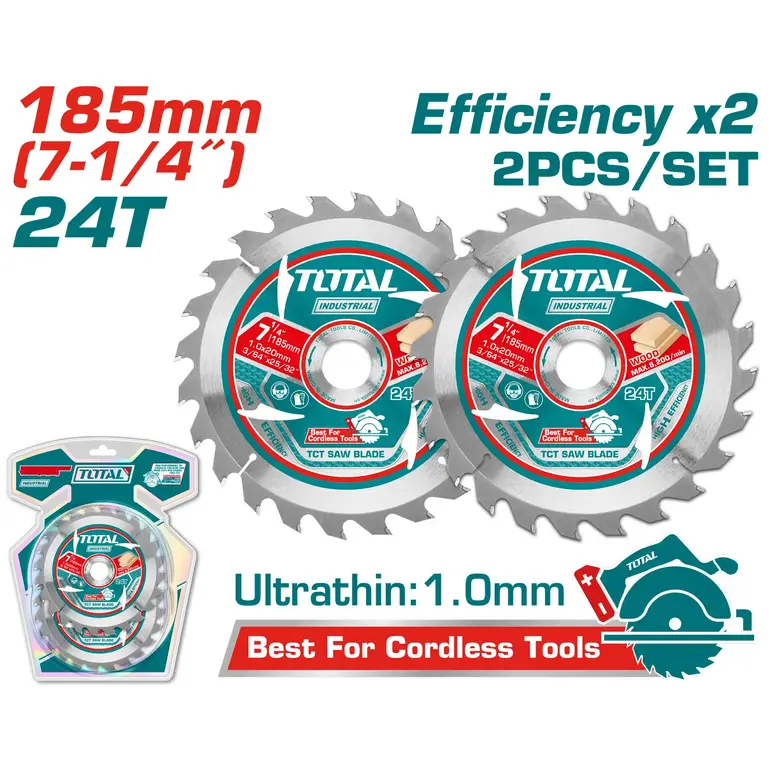 طقم دسك قص خشب دائري 7-1/4" 2PCS/SET 24سن   TAC2331853 توتال 