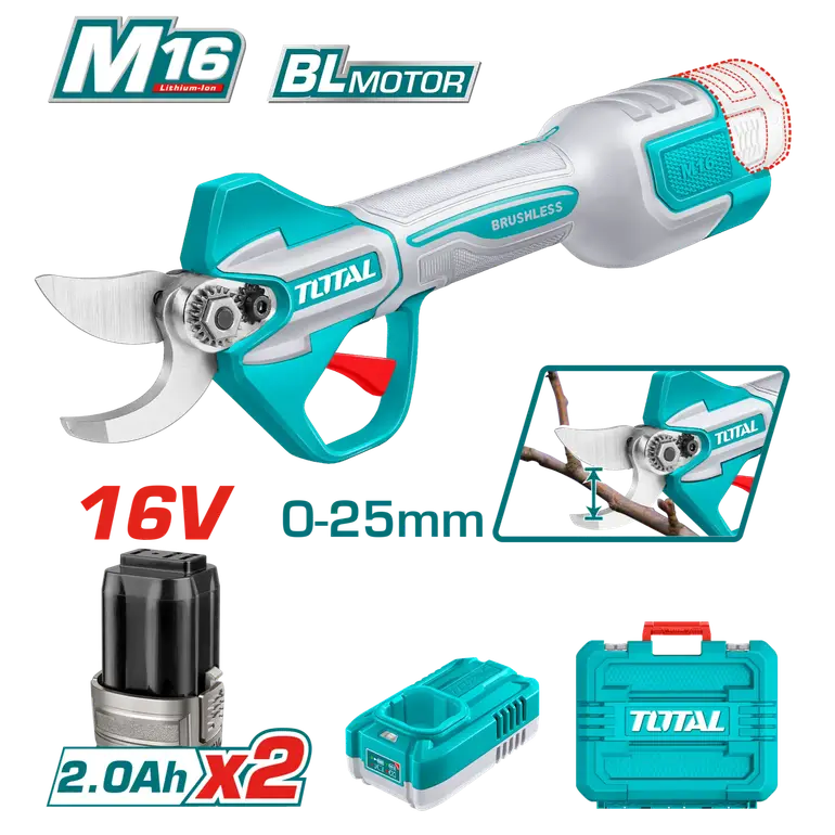 مقص اغصان  16V  بطارييتين و شاحن   TSSLI162582 توتال 