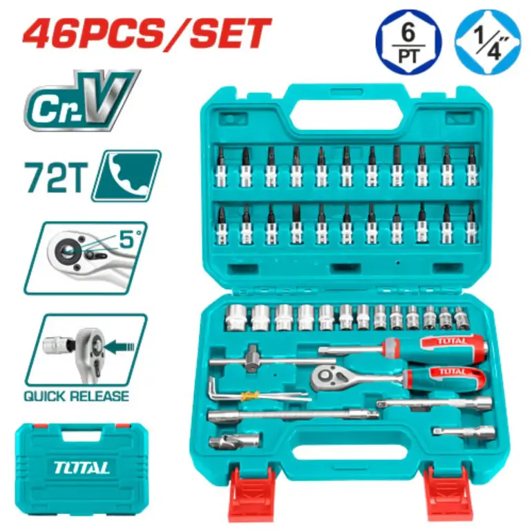 طقم حبوب شنطة بلاستيك 1/4" 46PCS/SET    THT141462 توتال 