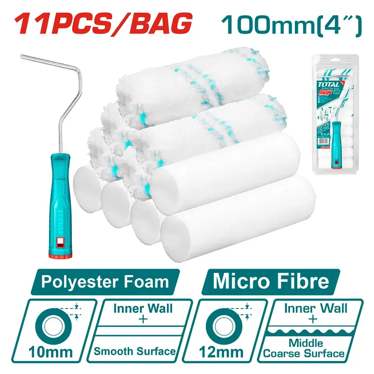 طقم غيار رول دهان مع يد 4" 11PCS/SET    THT81121001 توتال 