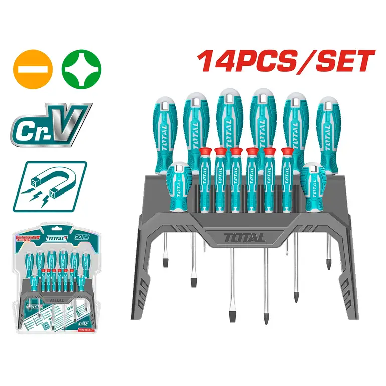 مجموعة مفكات على استاند  14PCS/SET    THT250614 توتال 