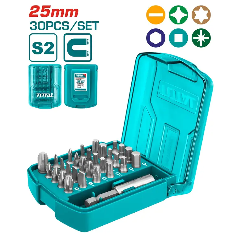 طقم حبة راس دريل  مع رؤوس مفكات 25mm 30PCS/SET    TACSD10306 توتال 