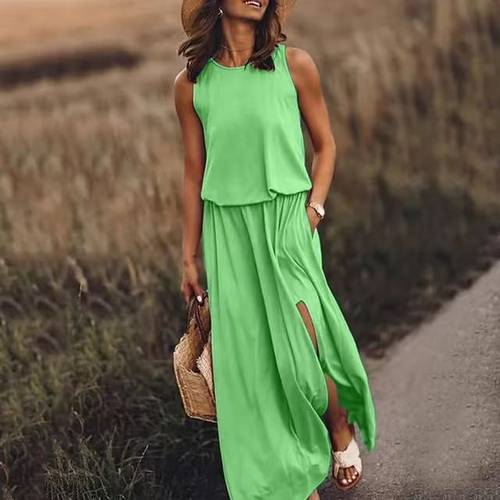 Summer slip dress with a side slit.