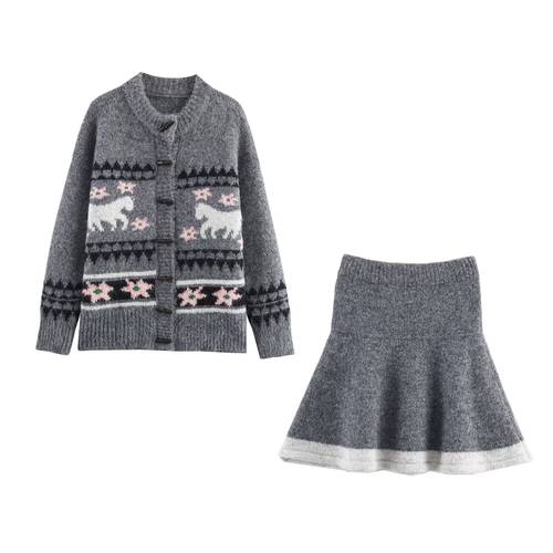 Cardigan and knitted skirt set