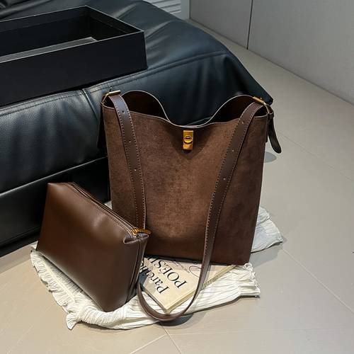 Suede large capacity tote bag