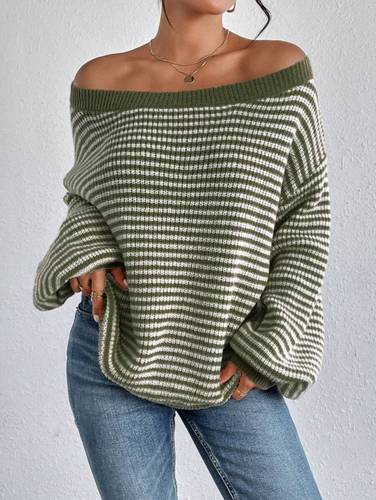 Striped off-the-shoulder knit top