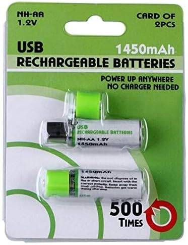 بطاريتان USB قابلة لإعادة الشحن AA 1450mAh - تصميم 2 في 1 موفر للطاقة وصديق للبيئة
