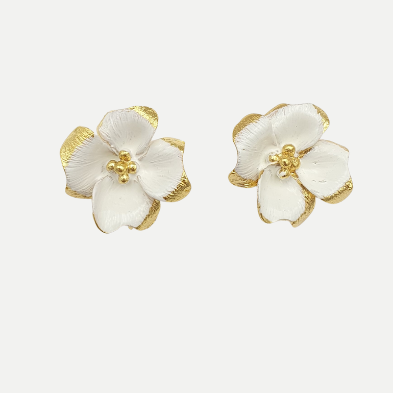 IRIS - EARRINGS - White Flower- No pearl