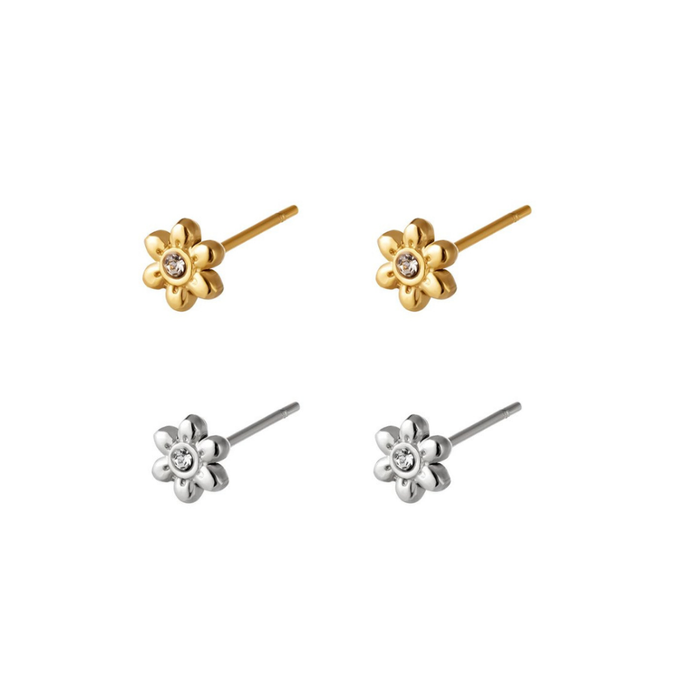 TINY FLOWER STUD EARRINGS - Silver
