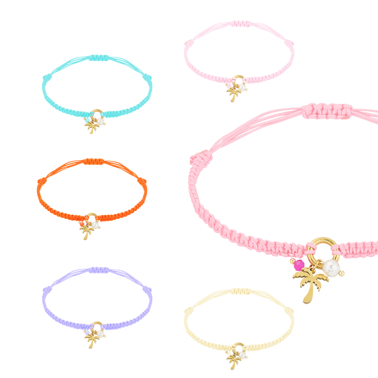 Palm Tree Bracelets with Adjustable Thread and Pearl Charm