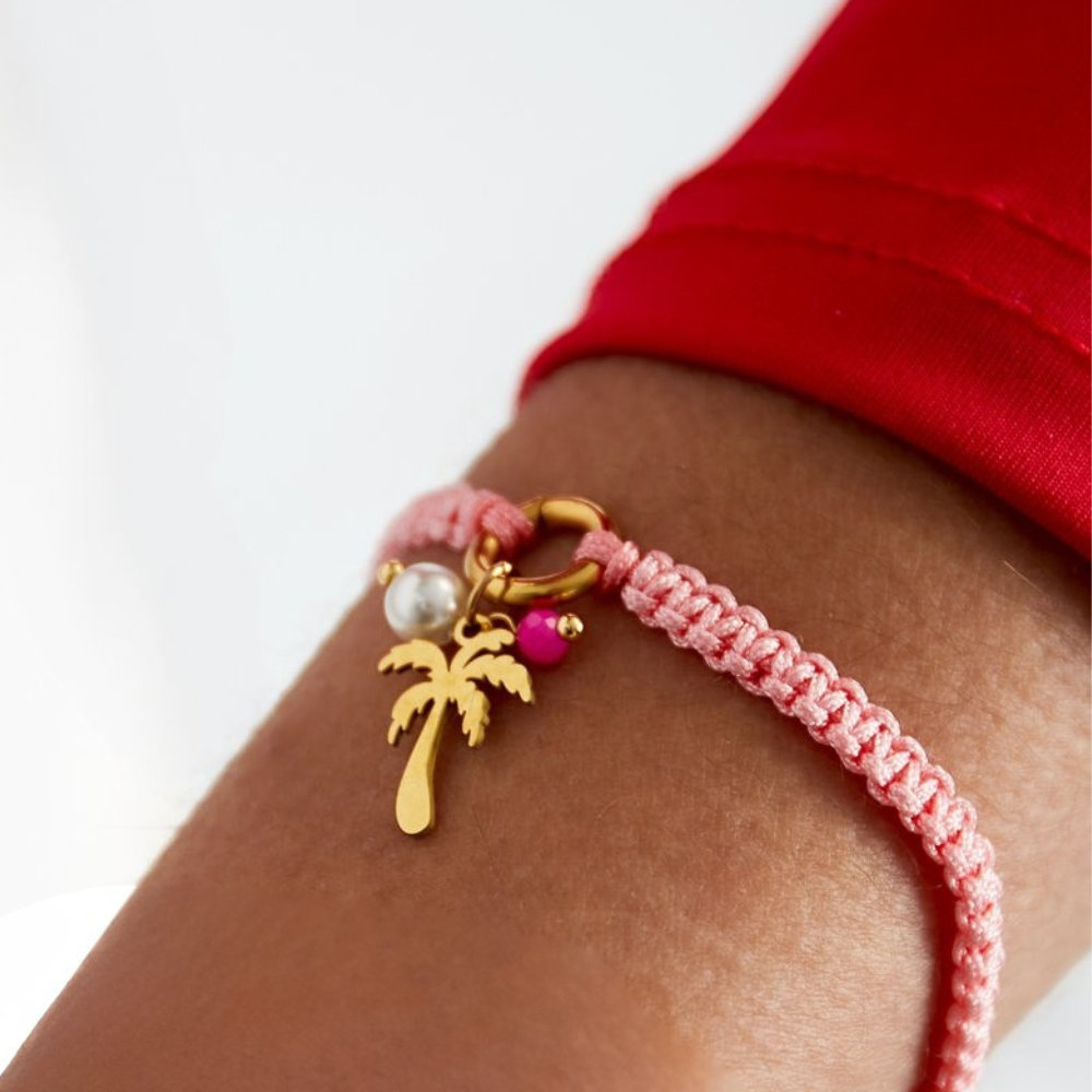 Palm Tree Bracelets with Adjustable Thread and Pearl Charm