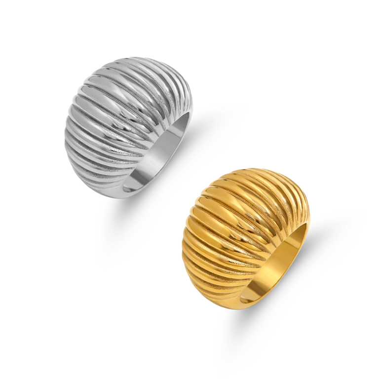 STRIPED DOME RING - Silver - 8