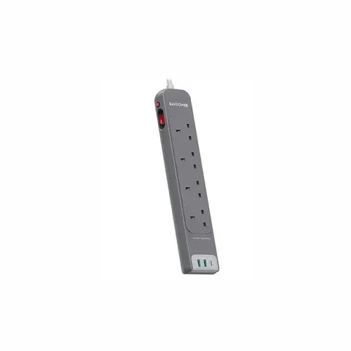 توصيلة راف باور 4 منافذ طاقة ومنفذين USB-A ومنفذ USB-C بطول 3 متر - رمادي