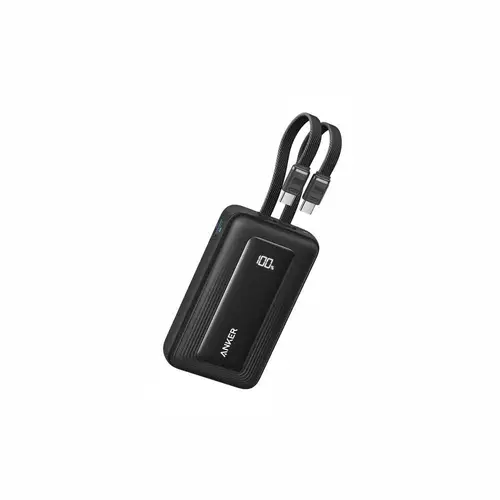 بطارية أنكر زولو 10000 ملي أمبير – 35 واط، USB-C وUSB-A مع سلكي USB-C مدمجين – أسود