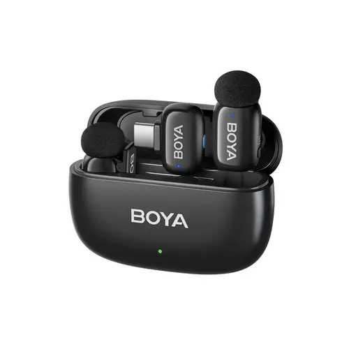 بكج مايك BOYA Mini 2 لاسلكي بمنفذ USB-C بميزة العاء الضوضاء بالذكاء الاصطناعي – أسود