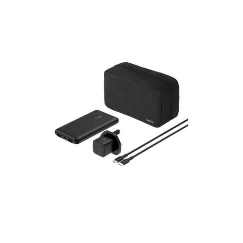 بكج بيلكن حقيبة السفر Power Bundle بطارية بسعة 10,000mAh وشاحن جداري بمنفذ USB-C بقوة 25W وكيبل تايب سي 1 متر - اسود