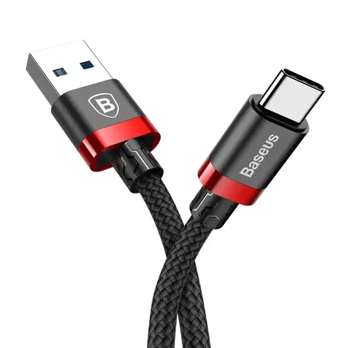 كيبل قماش اسود ( USB - تايب سي ) متر ونص - من بيوسس