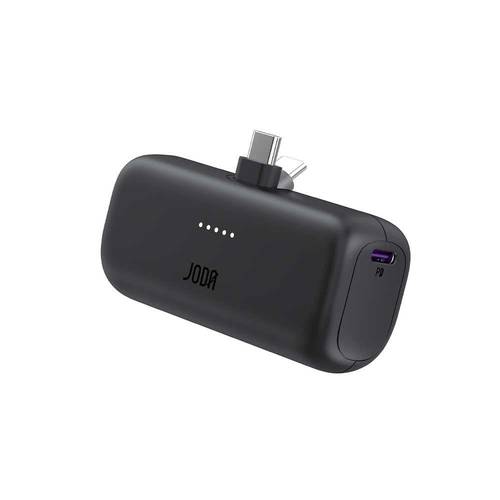 بطارية باور بانك JODA PICO 5 يو اس بي تايب سي قابل للطي بسعة 5000mAh مع شحن PD وكابل Type-C مدمج ومنفذ Type-C – أسود