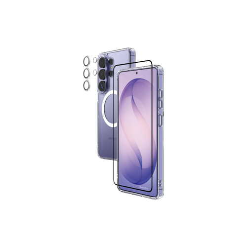 Samsung S26 Ultra 3-in-1 protection bundle: clear MagSafe case (white), front clear screen protector, lens protection
