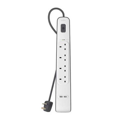 توصيلة كهربائية 4 منافذ منفذين USB من ‏بيلكن 2 متر