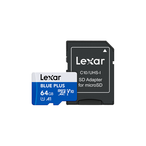 بطاقة ذاكرة 64 جيجابايت بسرعة 100 ميجا/ثانية Lexar Blue Plus مع محول اس دي لـ مايكرو اس دي