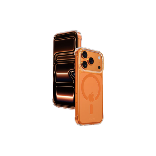 Clear protective case for iPhone 17 Pro / Pro Max, Armor Pro, no edges, MagSafe, orange