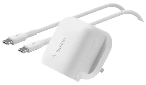 شاحن جداري USB-C بقوة 20 واط من Belkin مع كابل USB-C بطول 1 متر - أبيض